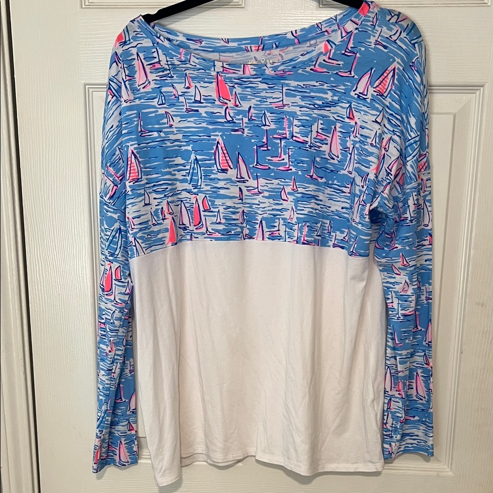 Lilly Pulitzer Blue and Pink Sailboat Top